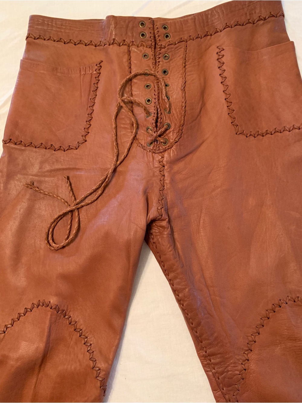Men's Leather Lace-Up Pants in Brown